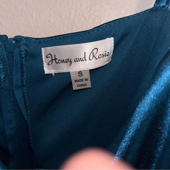 HOMECOMING DRESS Honey and Rosie Teal Satin Mini Size S - Picture 3 of 9